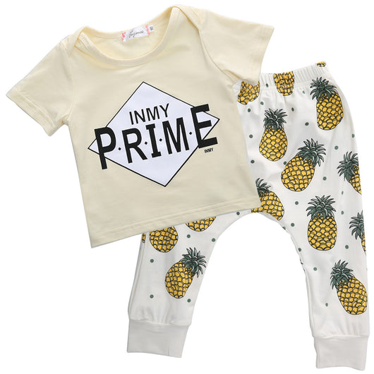 016 summer style infant clothes baby clothing sets boy Cotton Letter pineapple  short sleeve 2pcs baby boy clothes