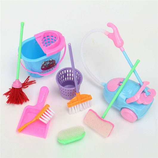 Girl House Dolls Furniture Cleaning Kit Set Home Furnishing Funny Vacuum Cleaner Mop Broom Tools 9Pcs/set